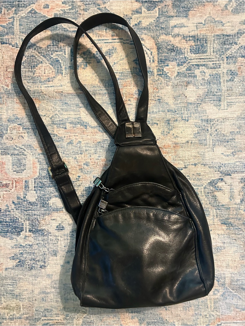 Gorgeous Perlina Black Leather Sling Backpack